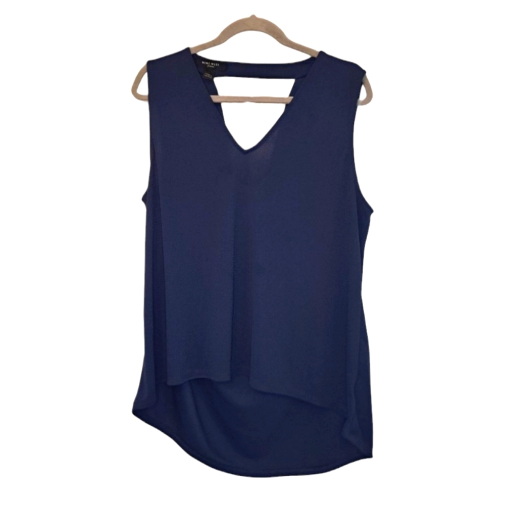Nine West Jeans Navy Blue Sleeveless Cowl Back Blouse Size Large
